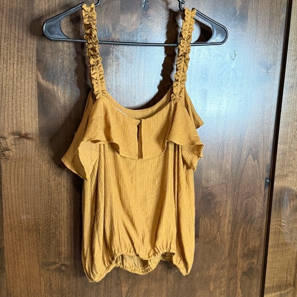 Hem & thread Women’s Size L rayon tank top mustard ruffle shoulder elastic waist - Picture 6 of 6